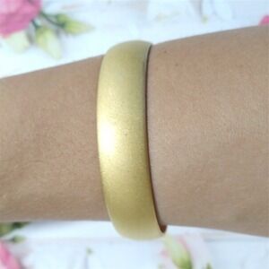 Vintage Monet Bangle Bracelet Womens Gold Tone Wide Domed Signed Matte